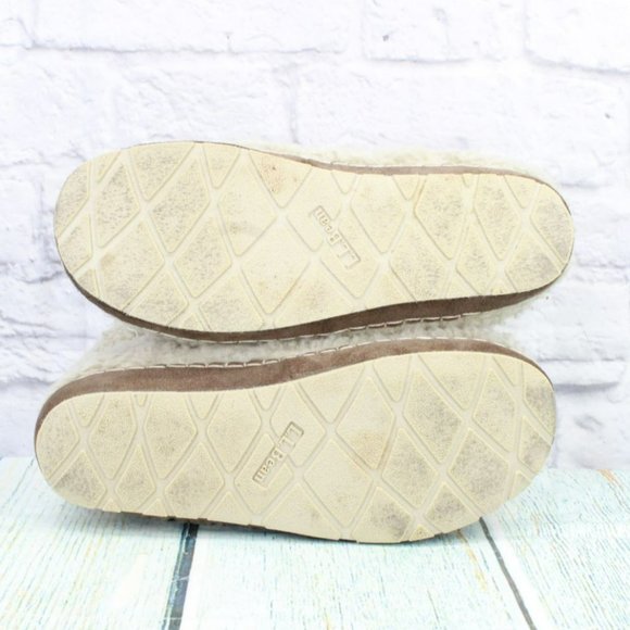 LL Bean Tan Wool Slip On Cozy Pile Fleece Lined Slipper Booties Size 8 M - Picture 9 of 9